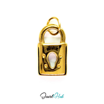 Classic padlock charm in gold stainless steel - front view - JewelHub