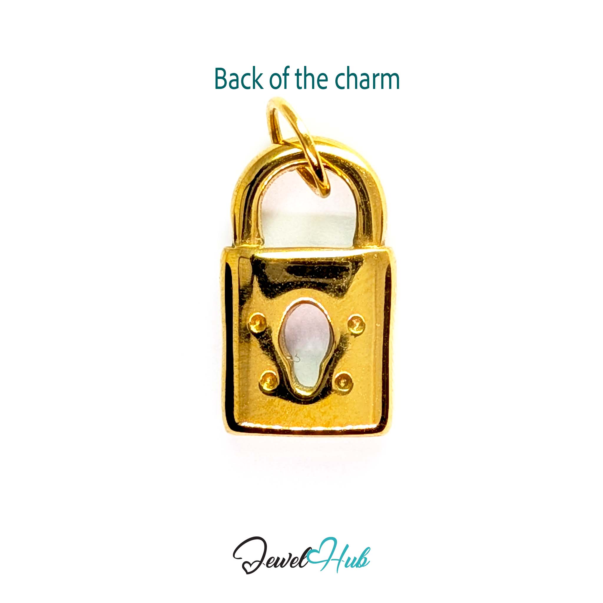 Classic padlock charm in gold stainless steel - reverse - JewelHub