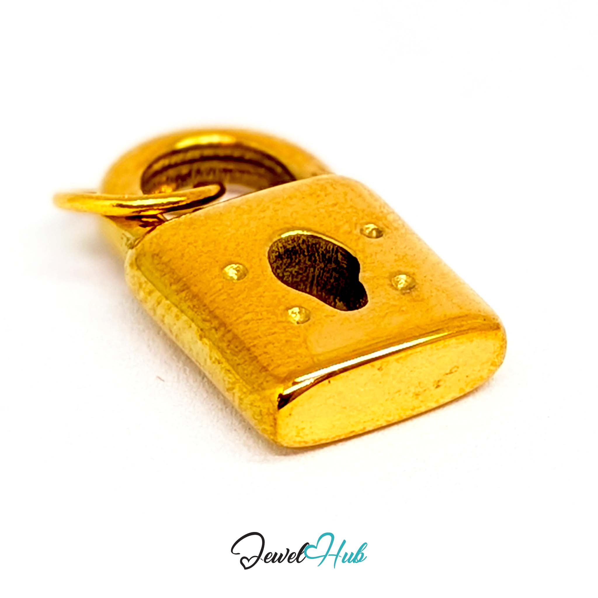 Classic padlock charm in gold stainless steel - three-quarter view - JewelHub