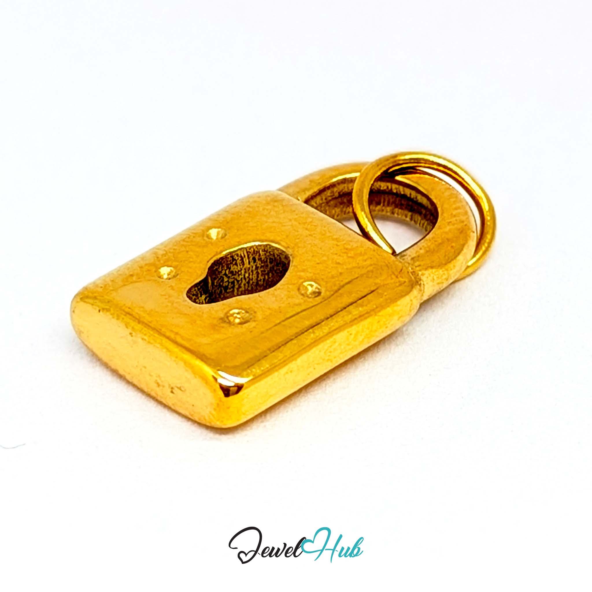Classic padlock charm in gold stainless steel - angled view - JewelHub