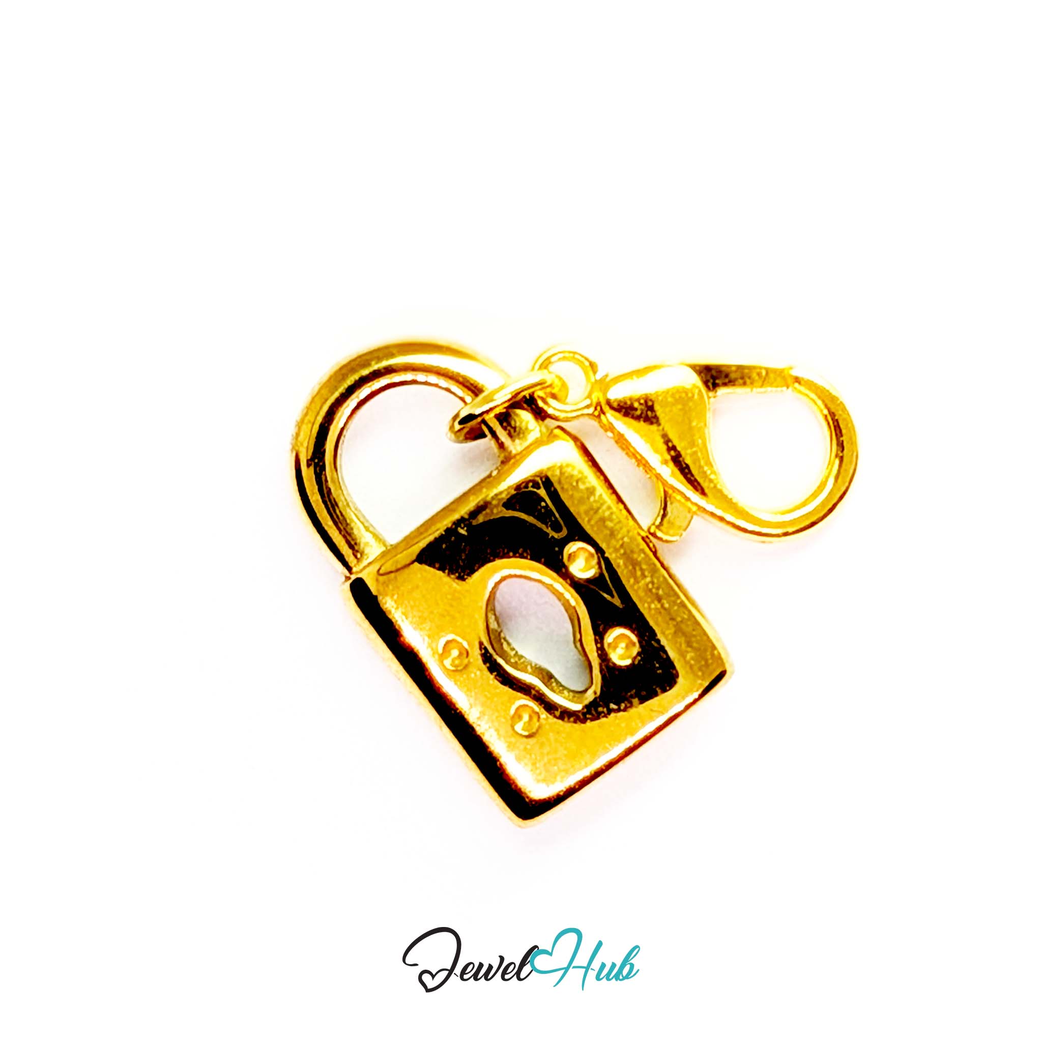 Classic padlock charm in gold stainless steel - shown with the lobster clasp attached - JewelHub