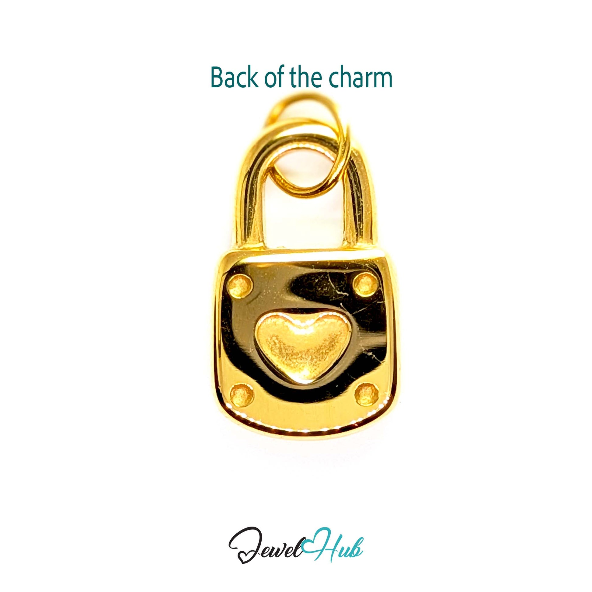Heart padlock charm in gold stainless steel - reverse - JewelHub