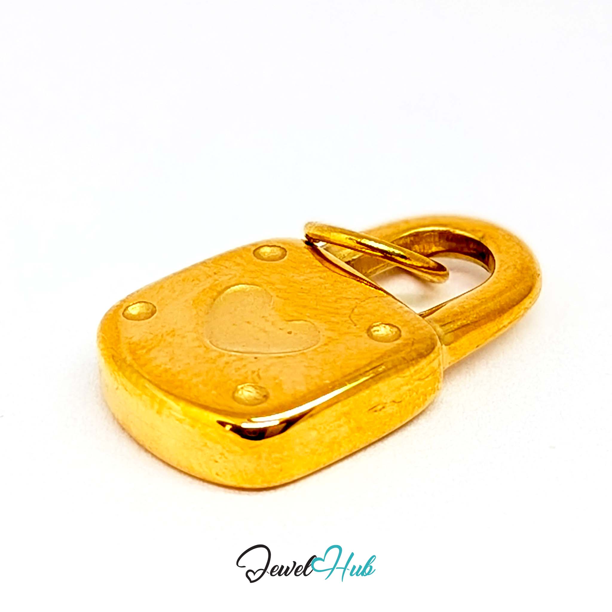 Heart padlock charm in gold stainless steel - angled view - JewelHub
