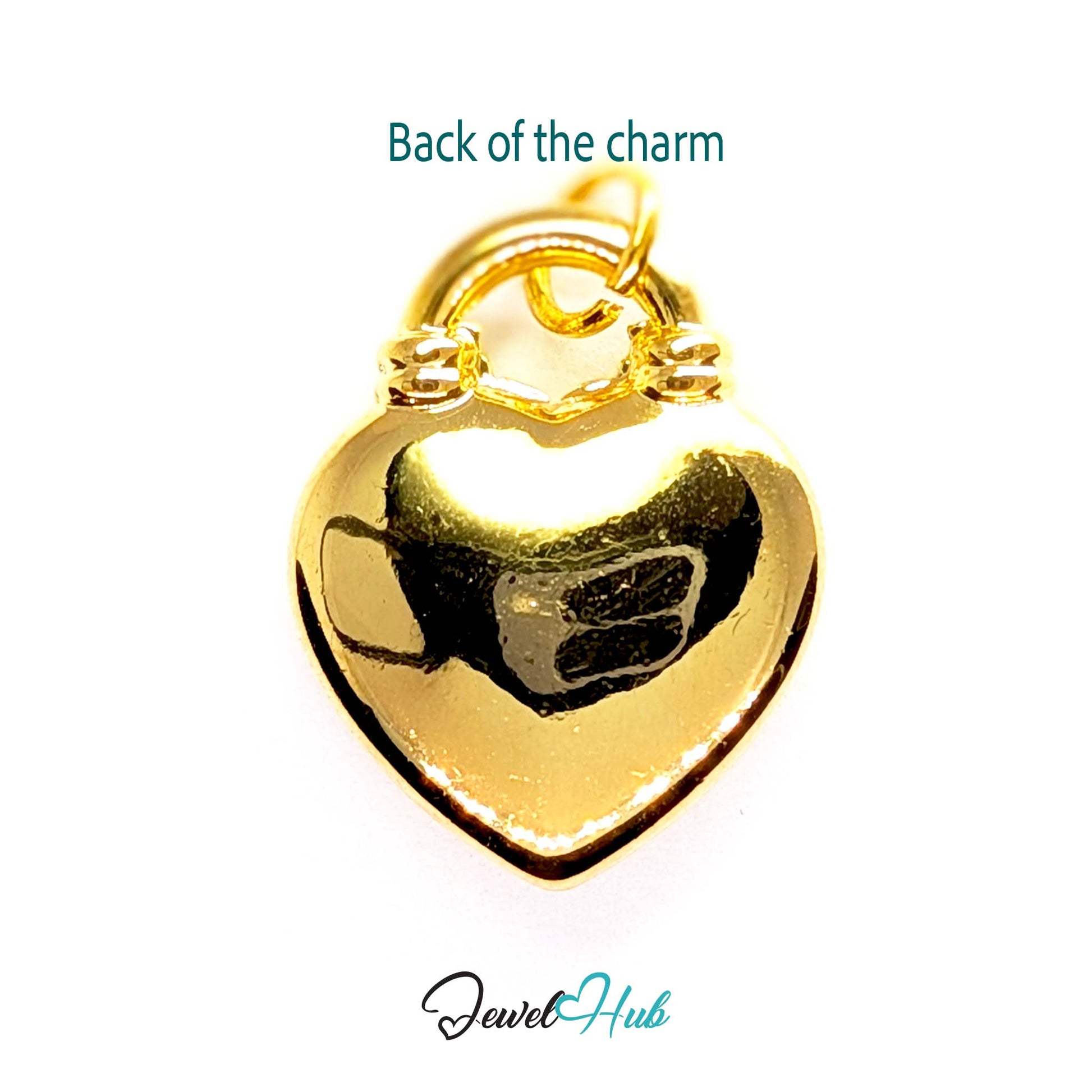 Pave heart padlock charm in gold stainless steel - reverse - JewelHub