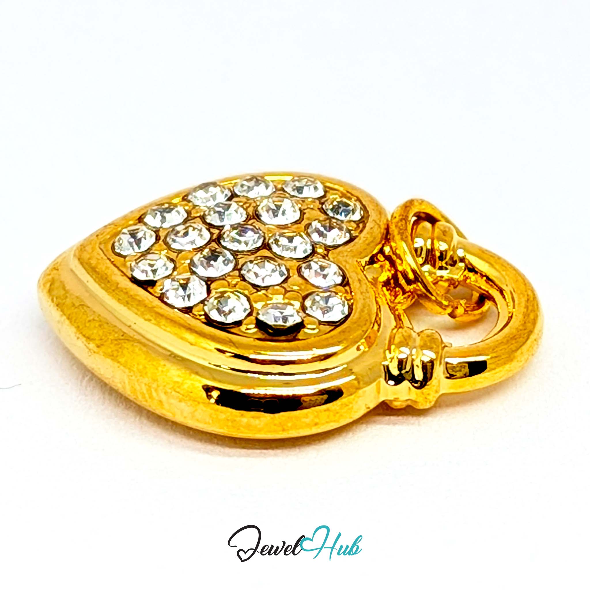 Pave heart padlock charm in gold stainless steel - angled view - JewelHub