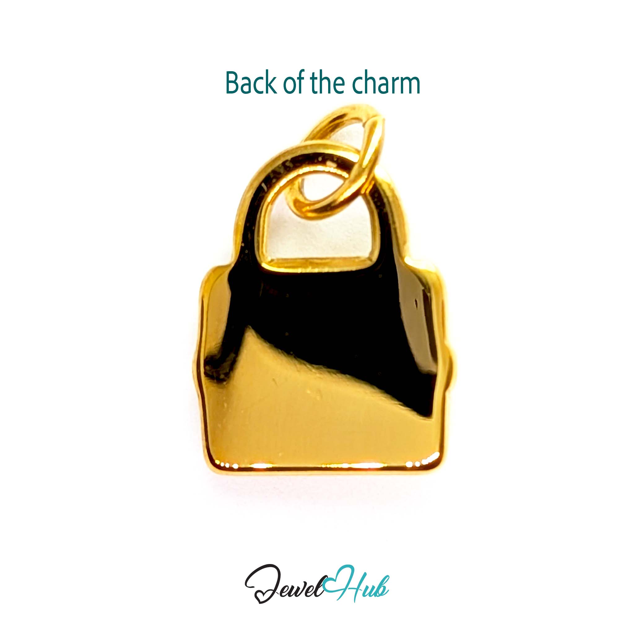 Green stone padlock charm in gold stainless steel - reverse - JewelHub