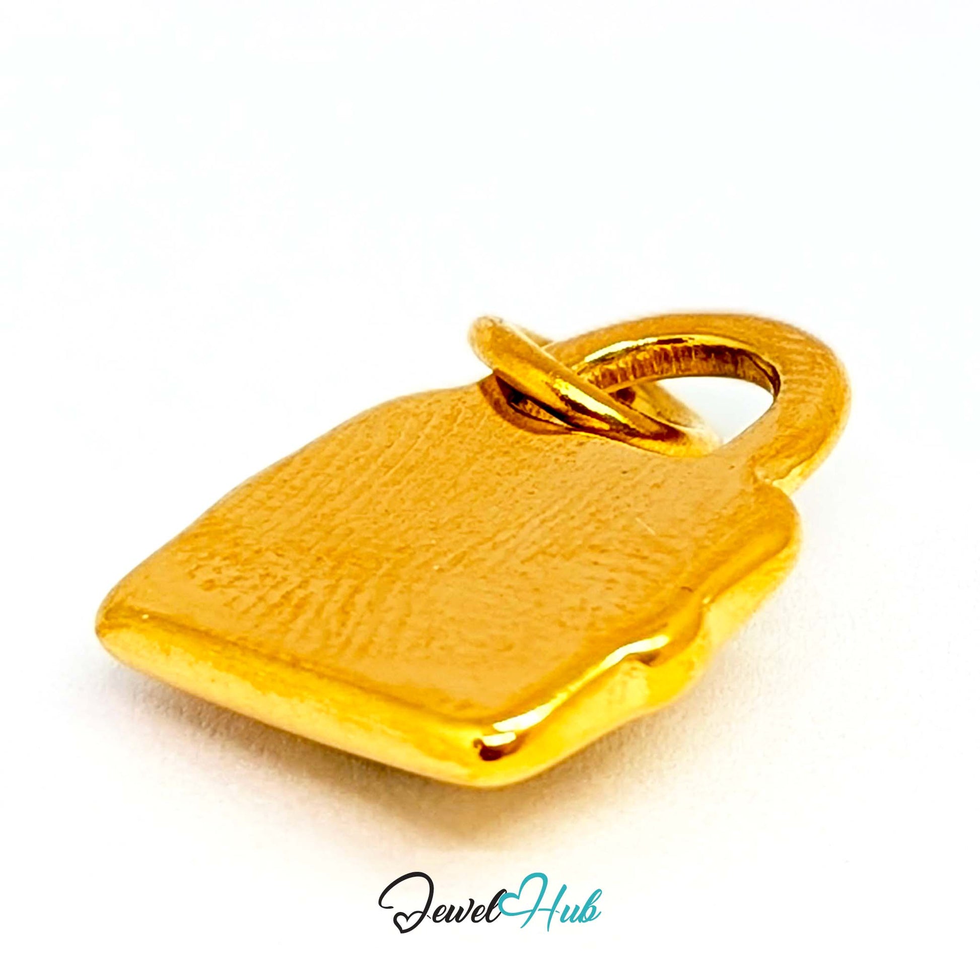 Green stone padlock charm in gold stainless steel - turned to show depth - JewelHub