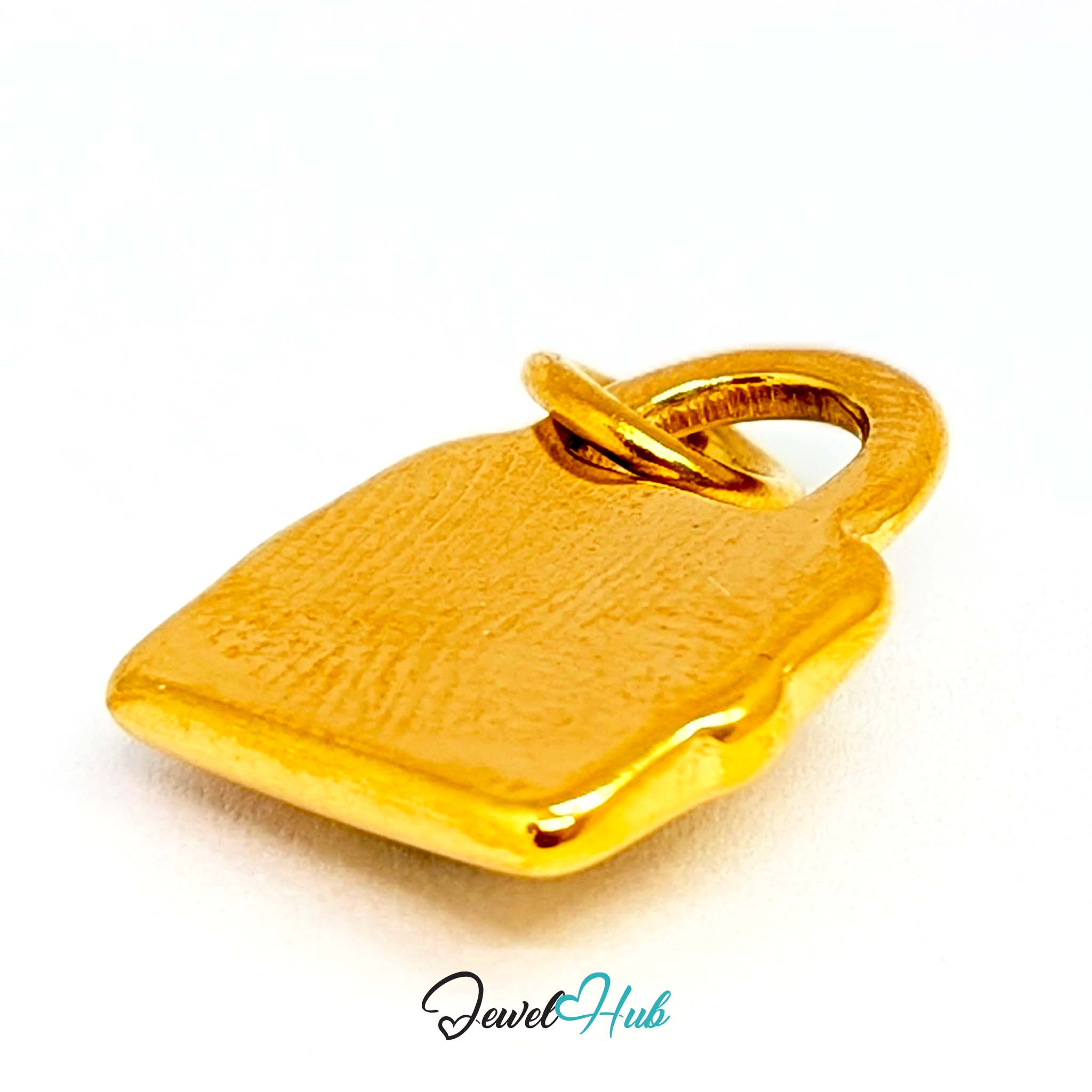 Green stone padlock charm in gold stainless steel - turned to show depth - JewelHub