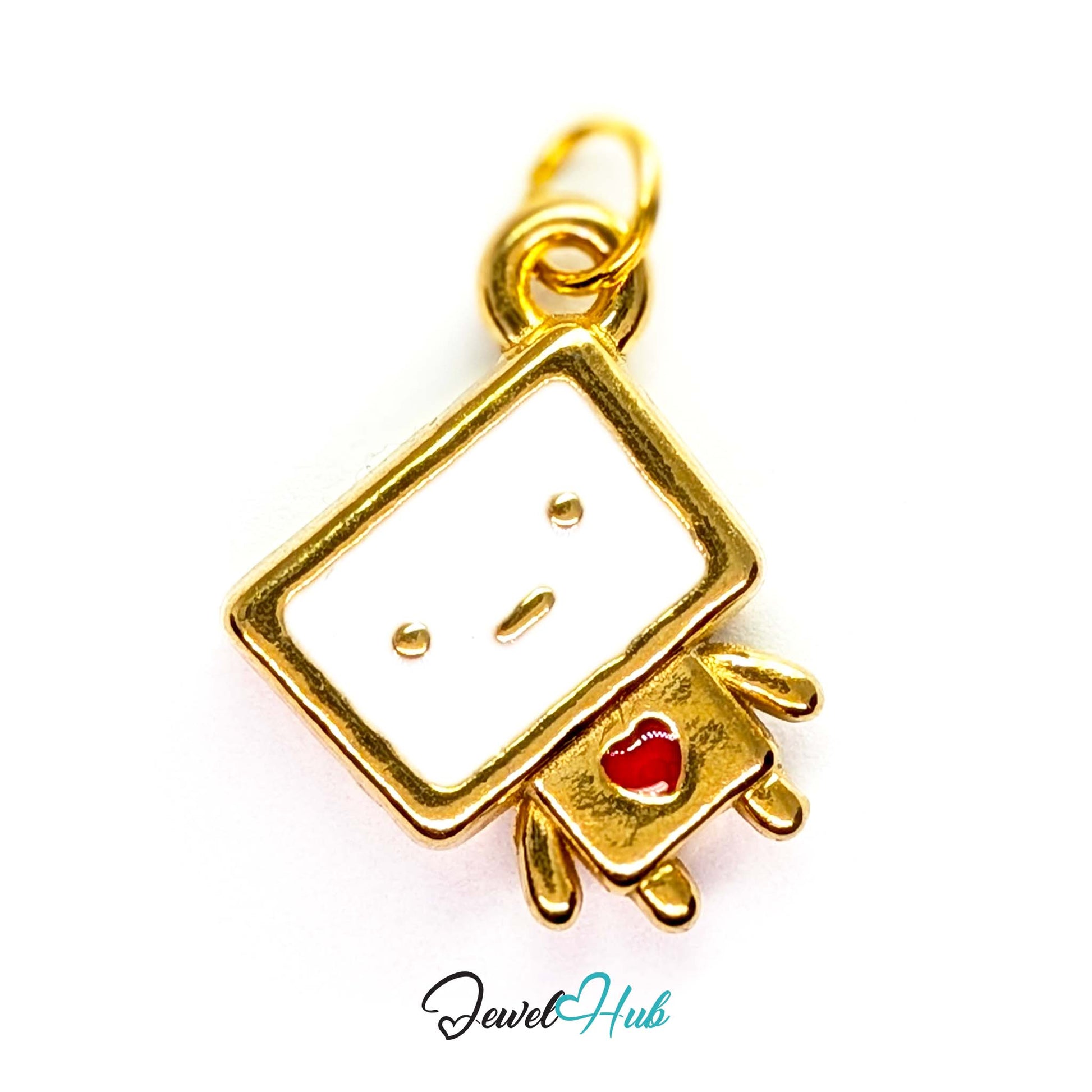 Enamel TV robot charm in gold stainless steel - front view - JewelHub