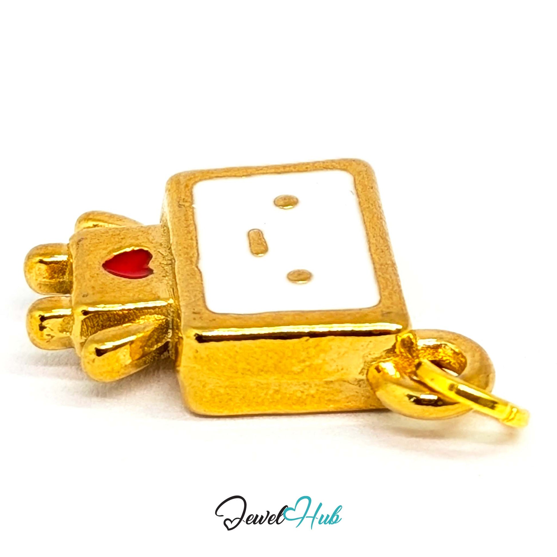 Enamel TV robot charm in gold stainless steel - angled view - JewelHub