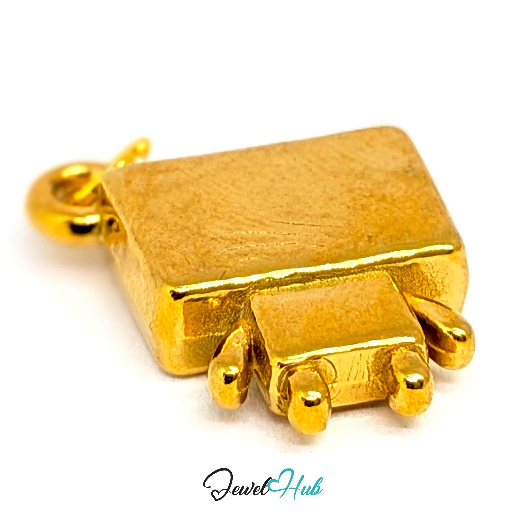 Enamel TV robot charm in gold stainless steel - turned to show depth - JewelHub