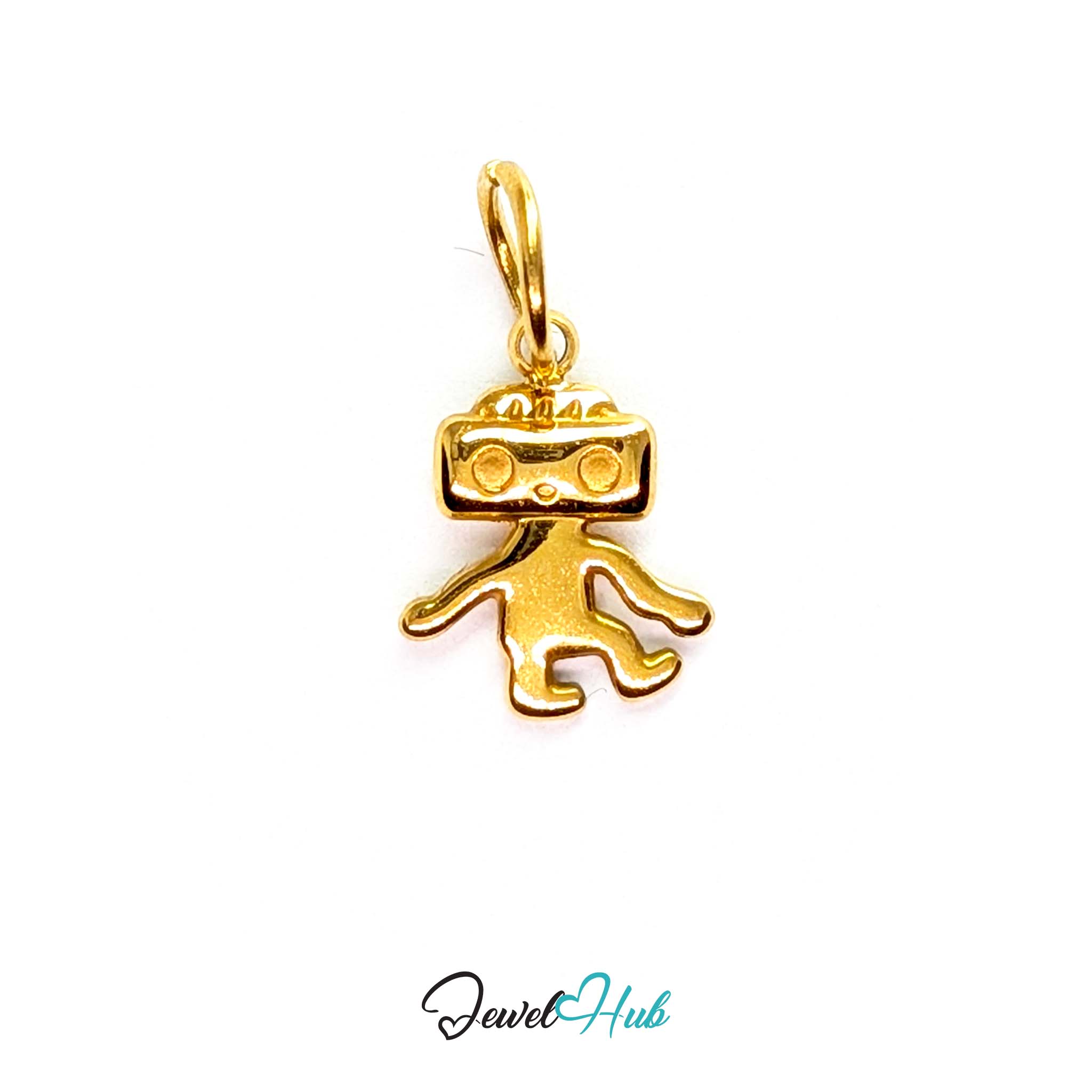 Mini TV robot charm in gold stainless steel - front view - JewelHub