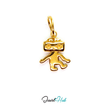 Mini TV robot charm in gold stainless steel - front view - JewelHub