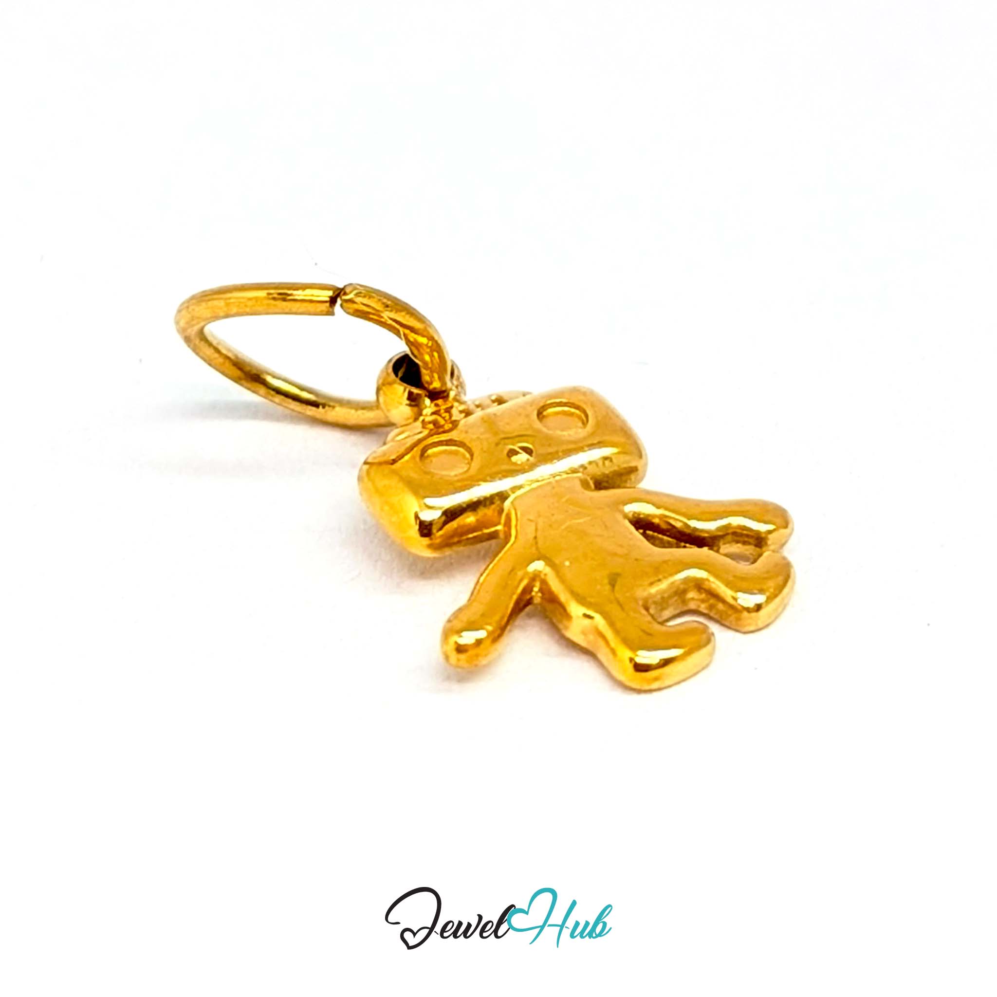 Mini TV robot charm in gold stainless steel - three-quarter view - JewelHub