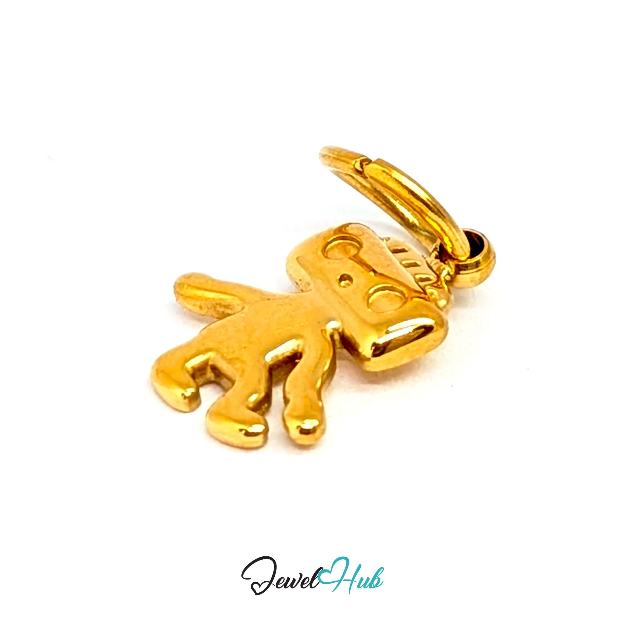 Mini TV robot charm in gold stainless steel - angled view - JewelHub