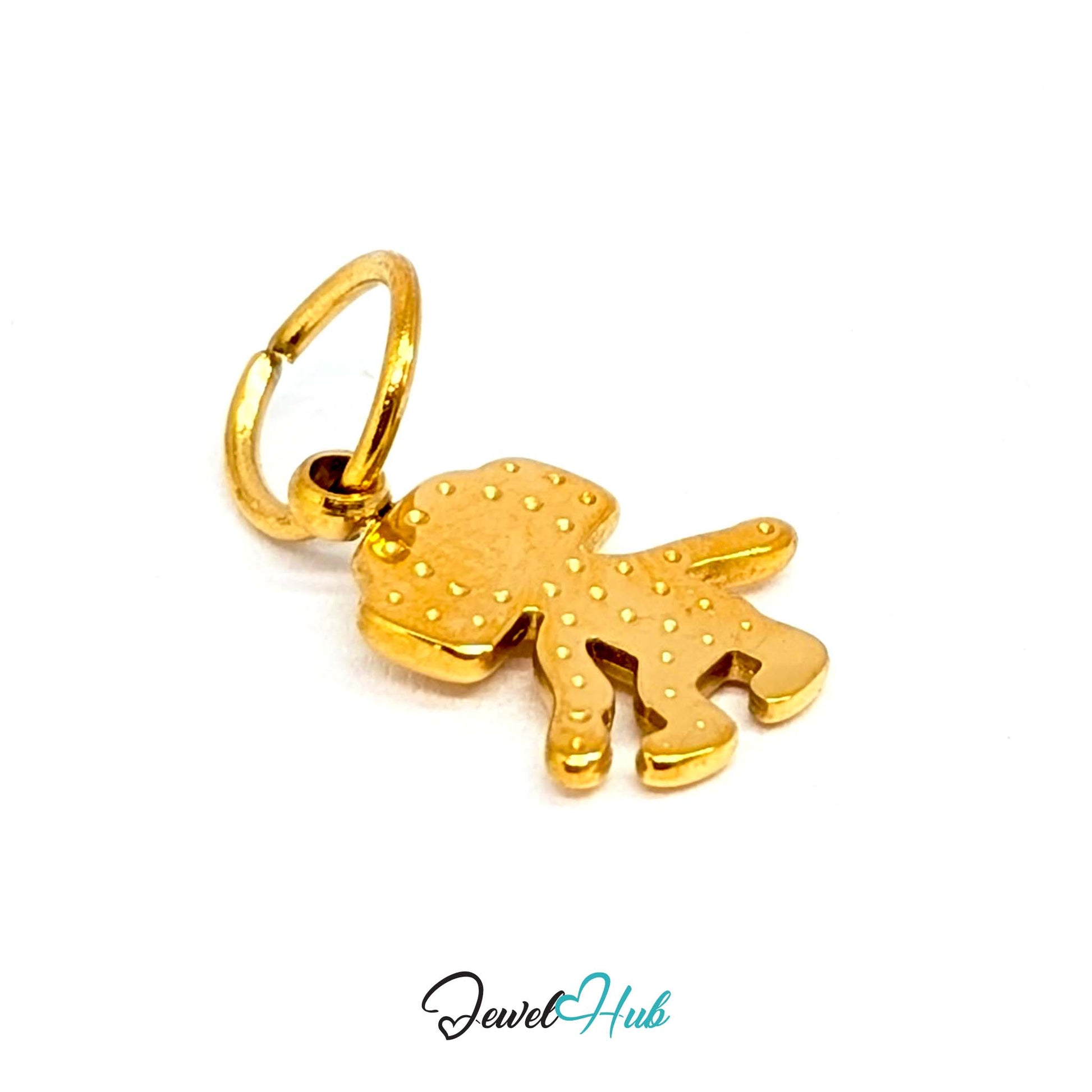 Mini TV robot charm in gold stainless steel - turned to show depth - JewelHub