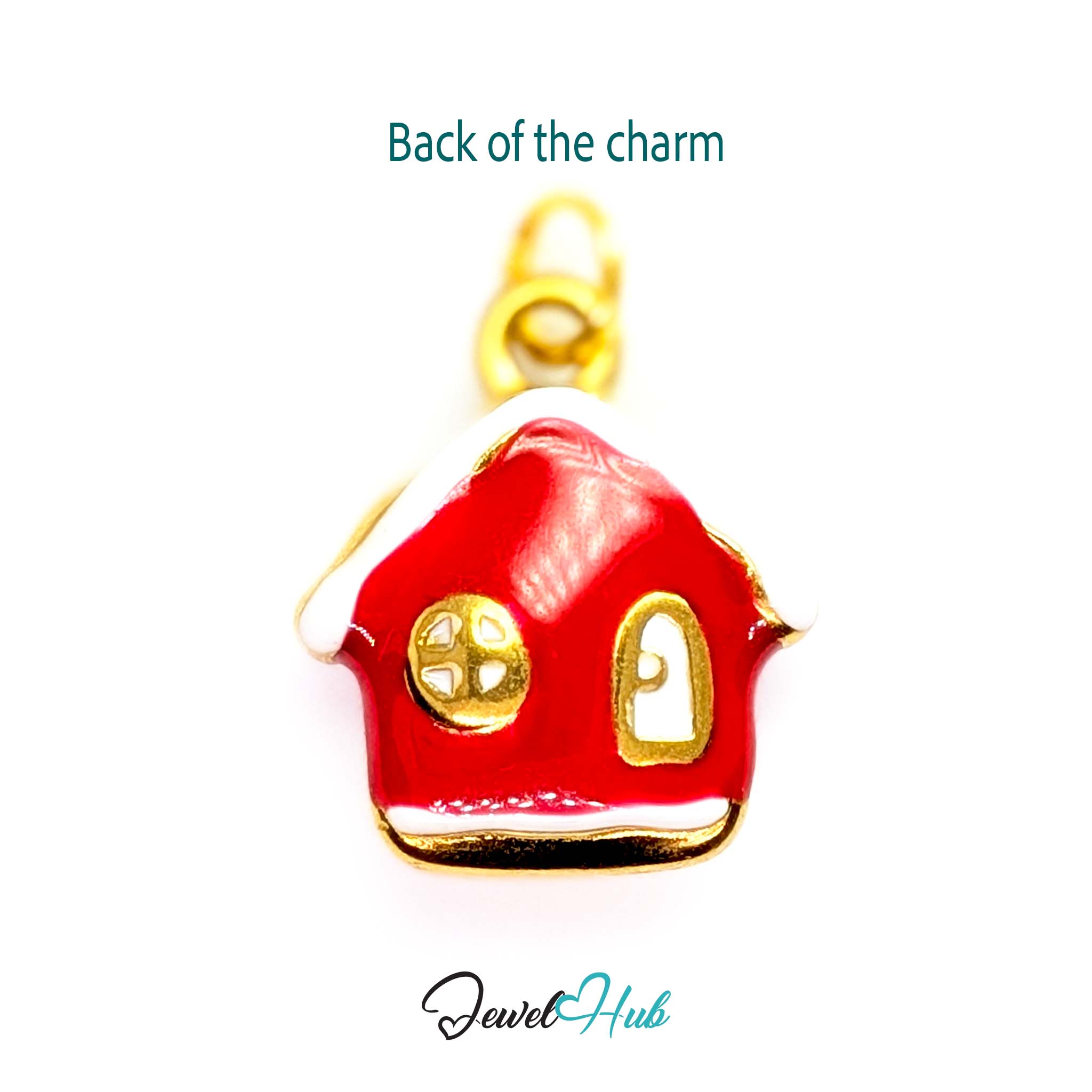 Red enamel house charm in gold stainless steel - reverse - JewelHub