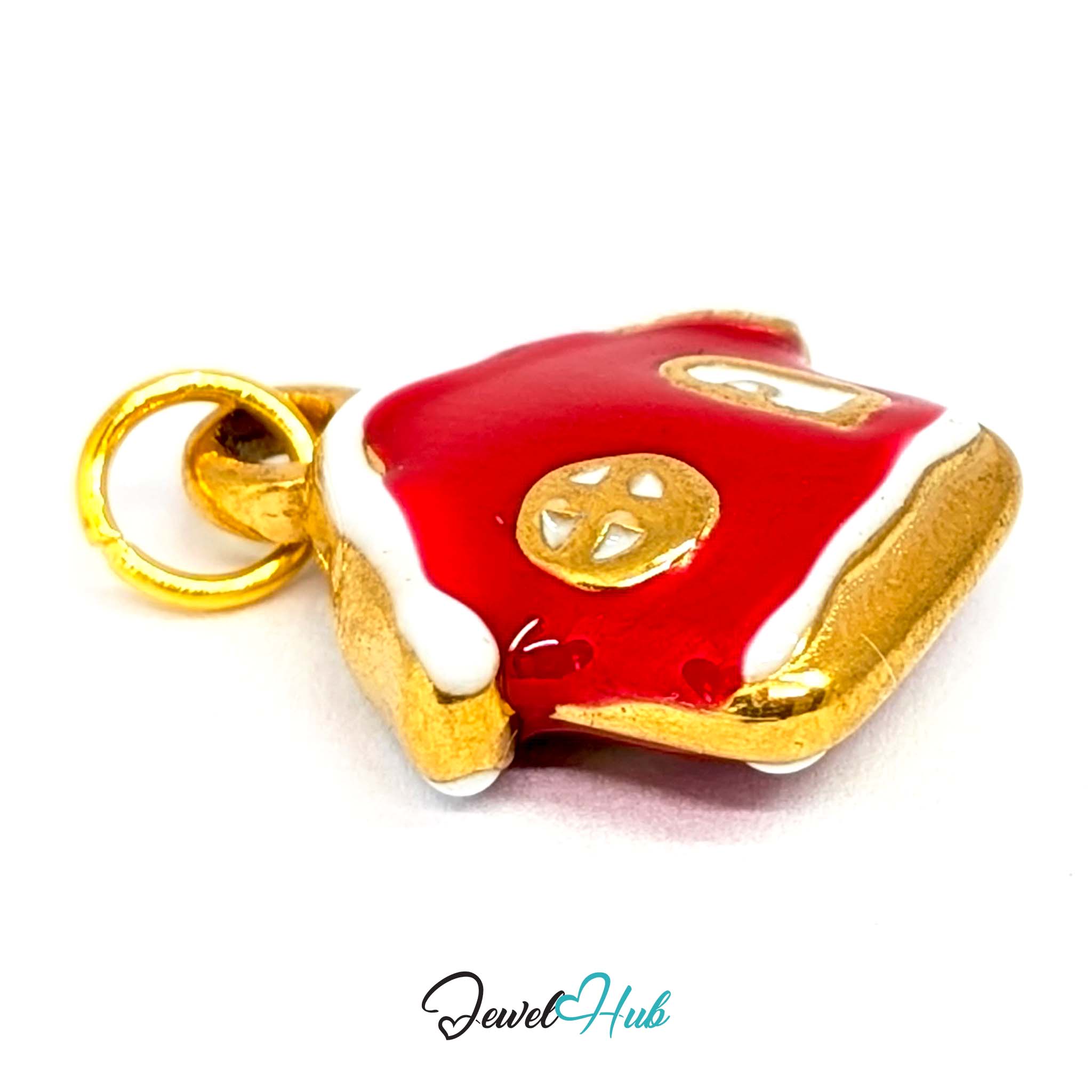 Red enamel house charm in gold stainless steel - three-quarter view - JewelHub