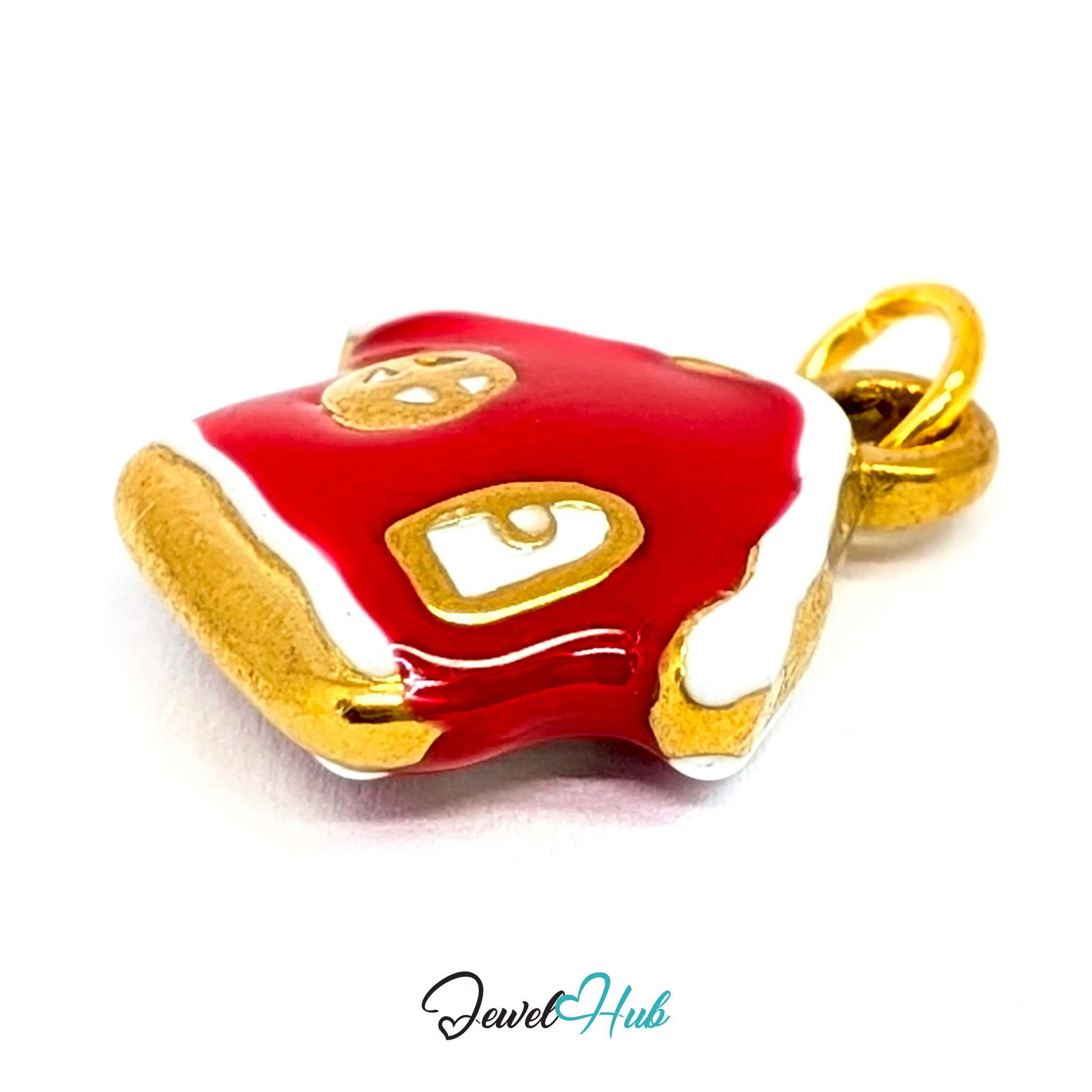 Red enamel house charm in gold stainless steel - angled view - JewelHub
