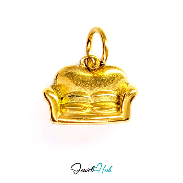 Three-dimensional sofa charm in gold stainless steel - front view - JewelHub