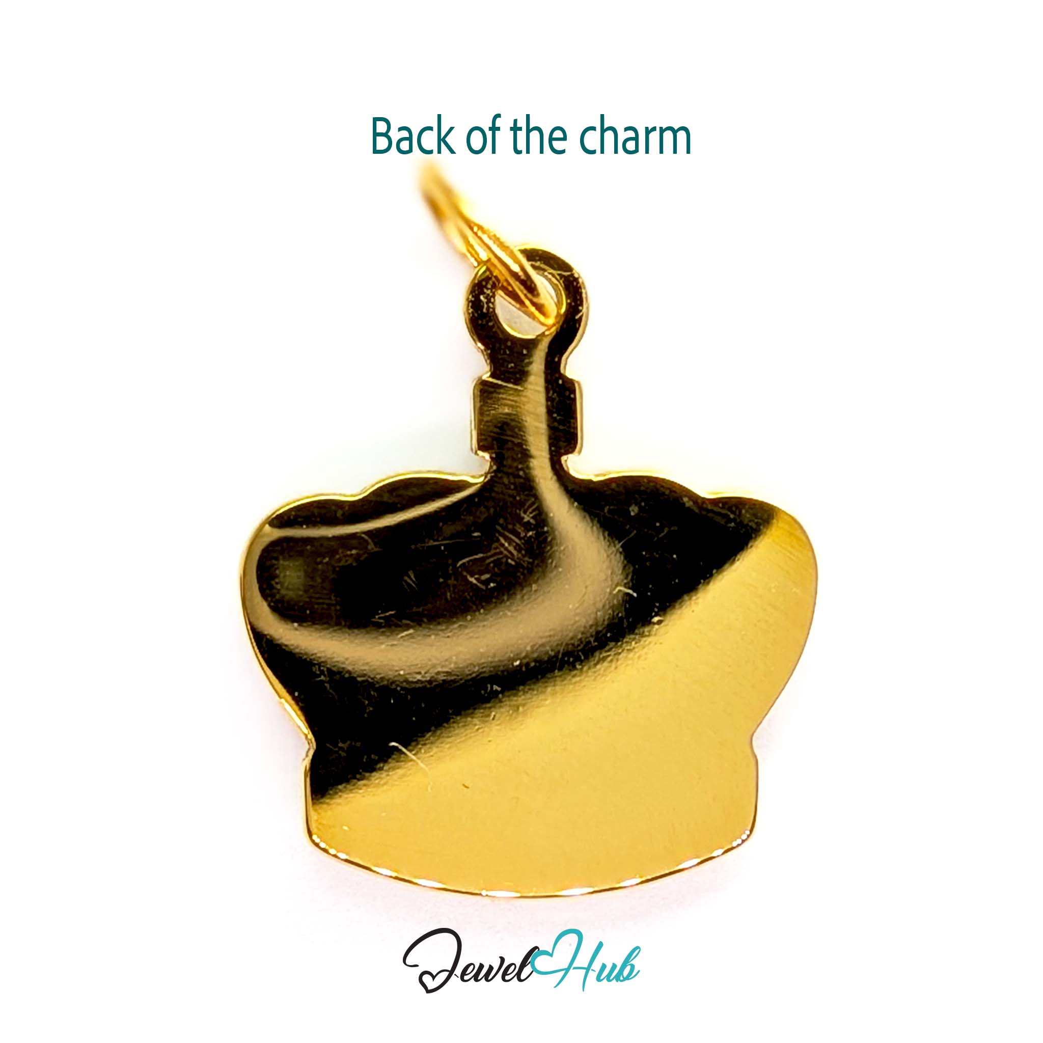Crown charm in gold stainless steel with black enamel - reverse - JewelHub