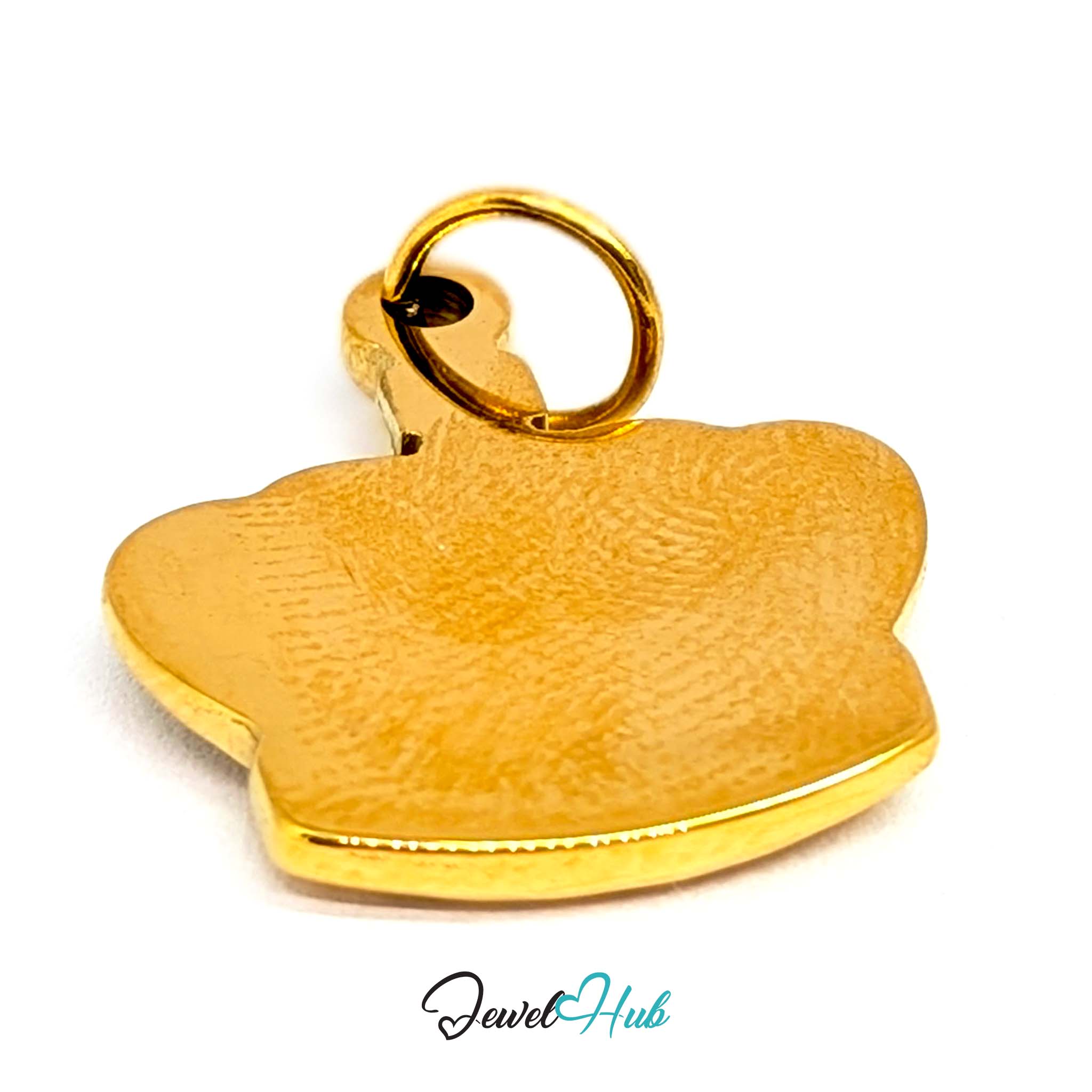 Crown charm in gold stainless steel with black enamel - turned to show depth - JewelHub