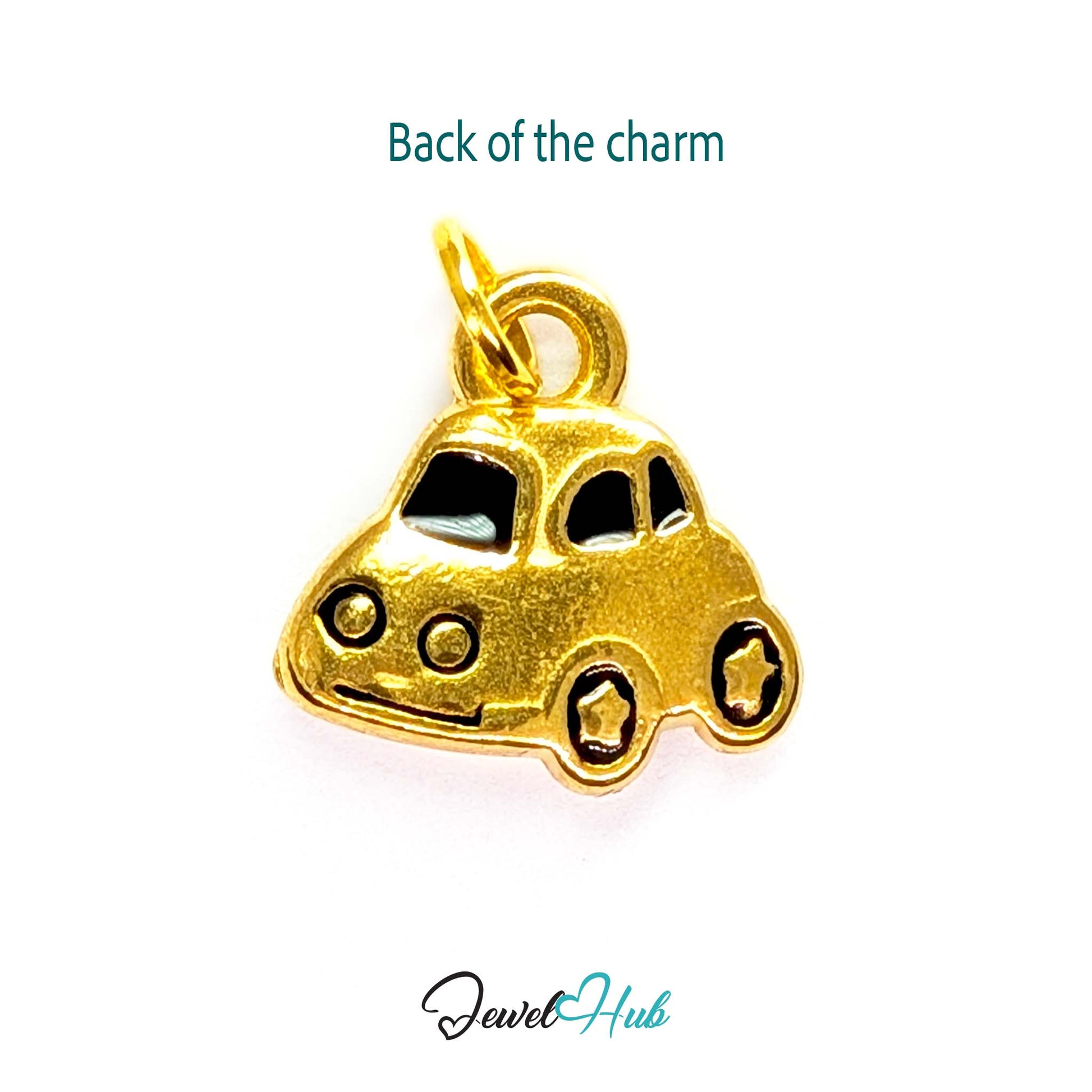 Little car charm in gold stainless steel with black enamel - reverse - JewelHub