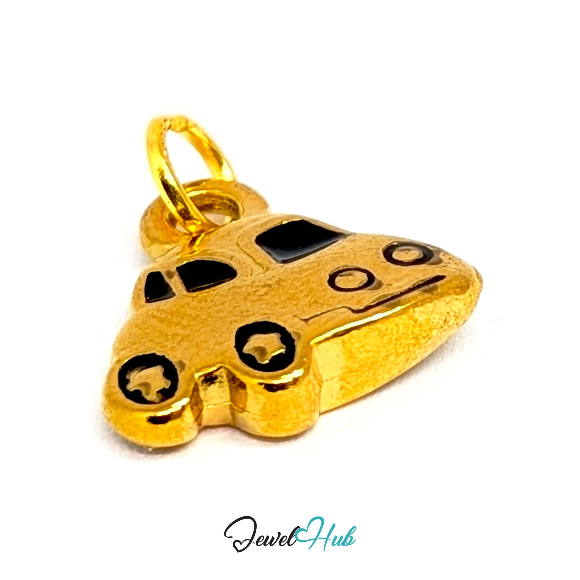 Little car charm in gold stainless steel with black enamel - three-quarter view - JewelHub