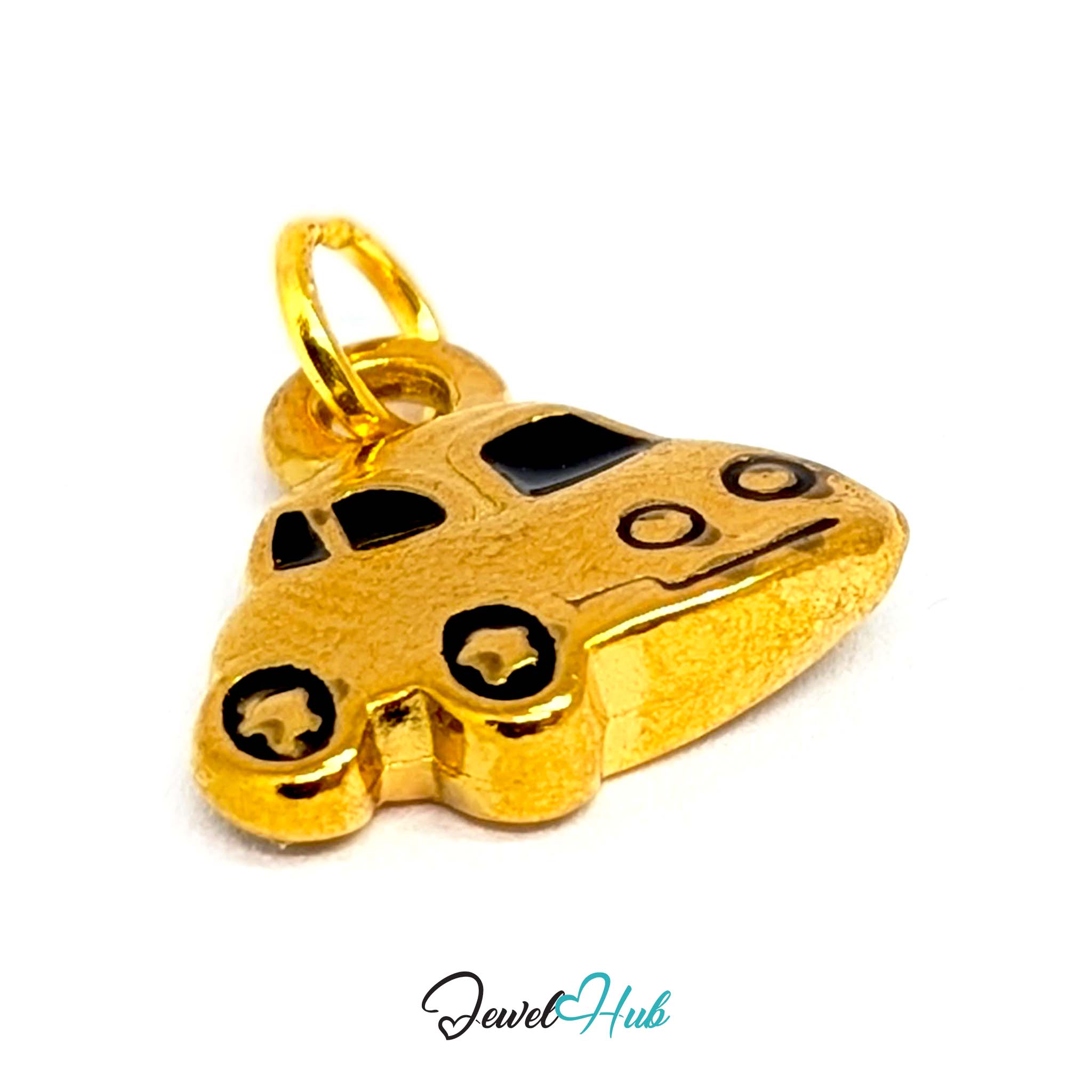 Little car charm in gold stainless steel with black enamel - three-quarter view - JewelHub
