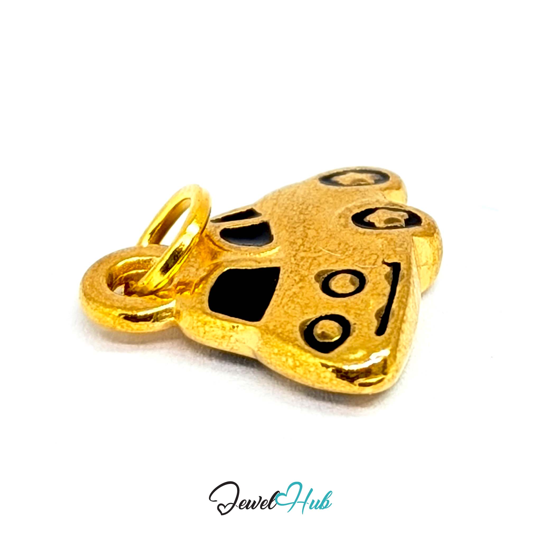 Little car charm in gold stainless steel with black enamel - angled view - JewelHub