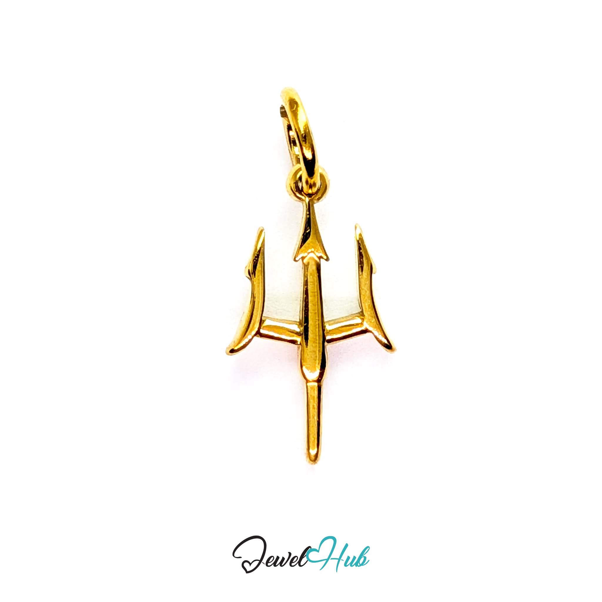 Trident charm in gold stainless steel - front view - JewelHub