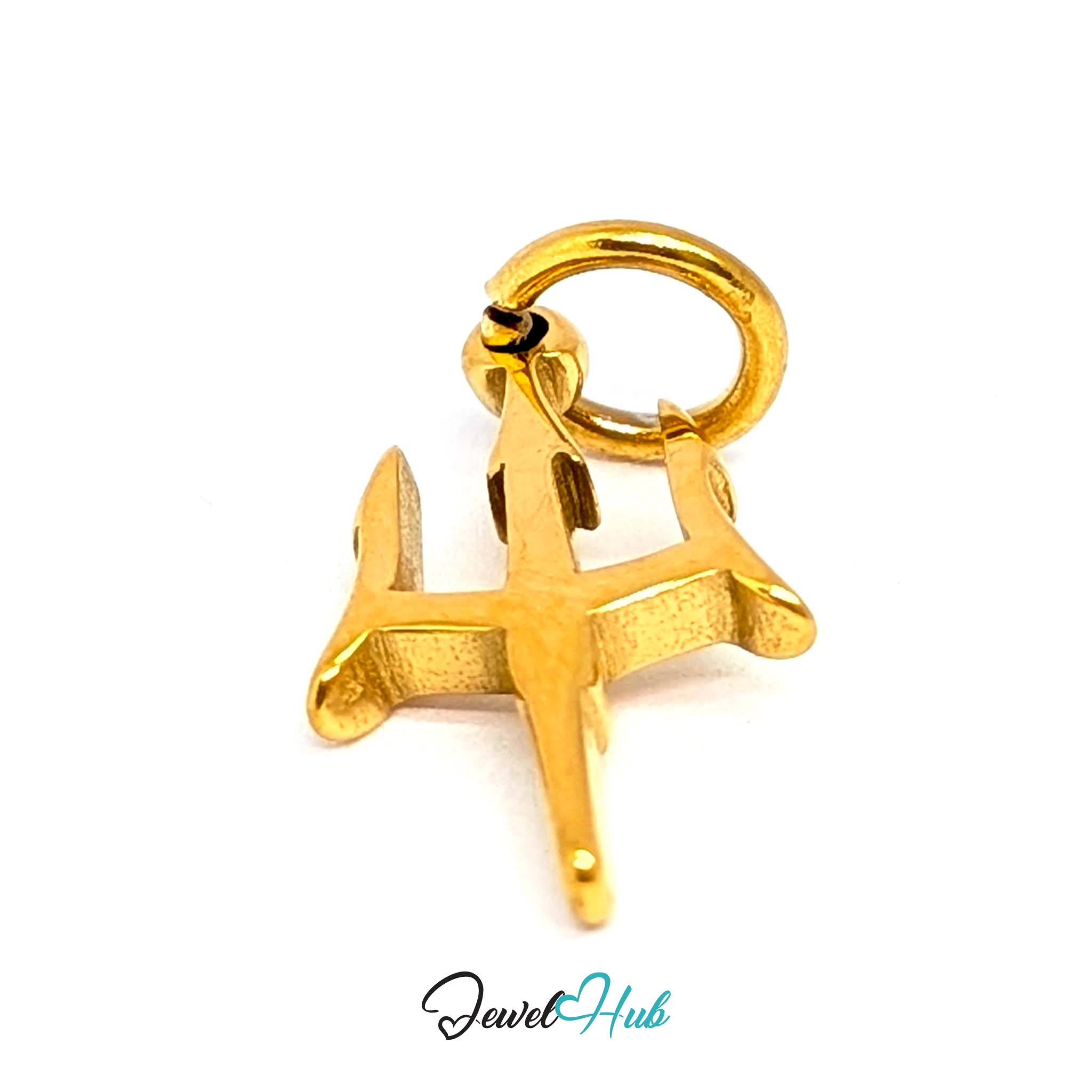 Trident charm in gold stainless steel - turned to show depth - JewelHub