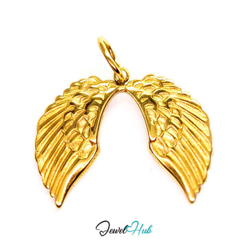 Angel wings charm in gold stainless steel - front view - JewelHub