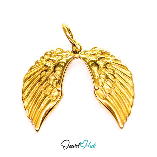 Angel wings charm in gold stainless steel - front view - JewelHub