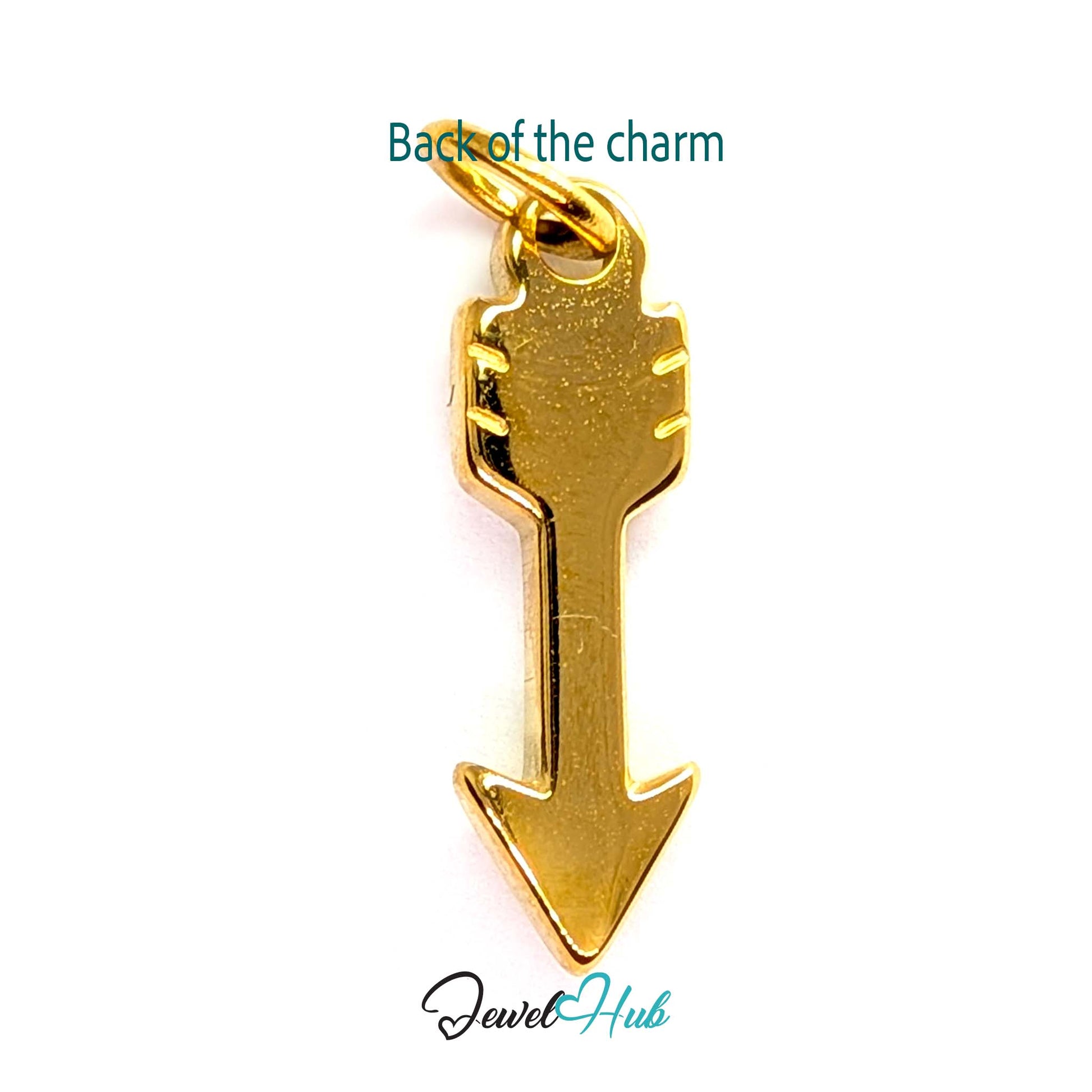 Arrow charm in gold stainless steel with clear crystals - reverse - JewelHub
