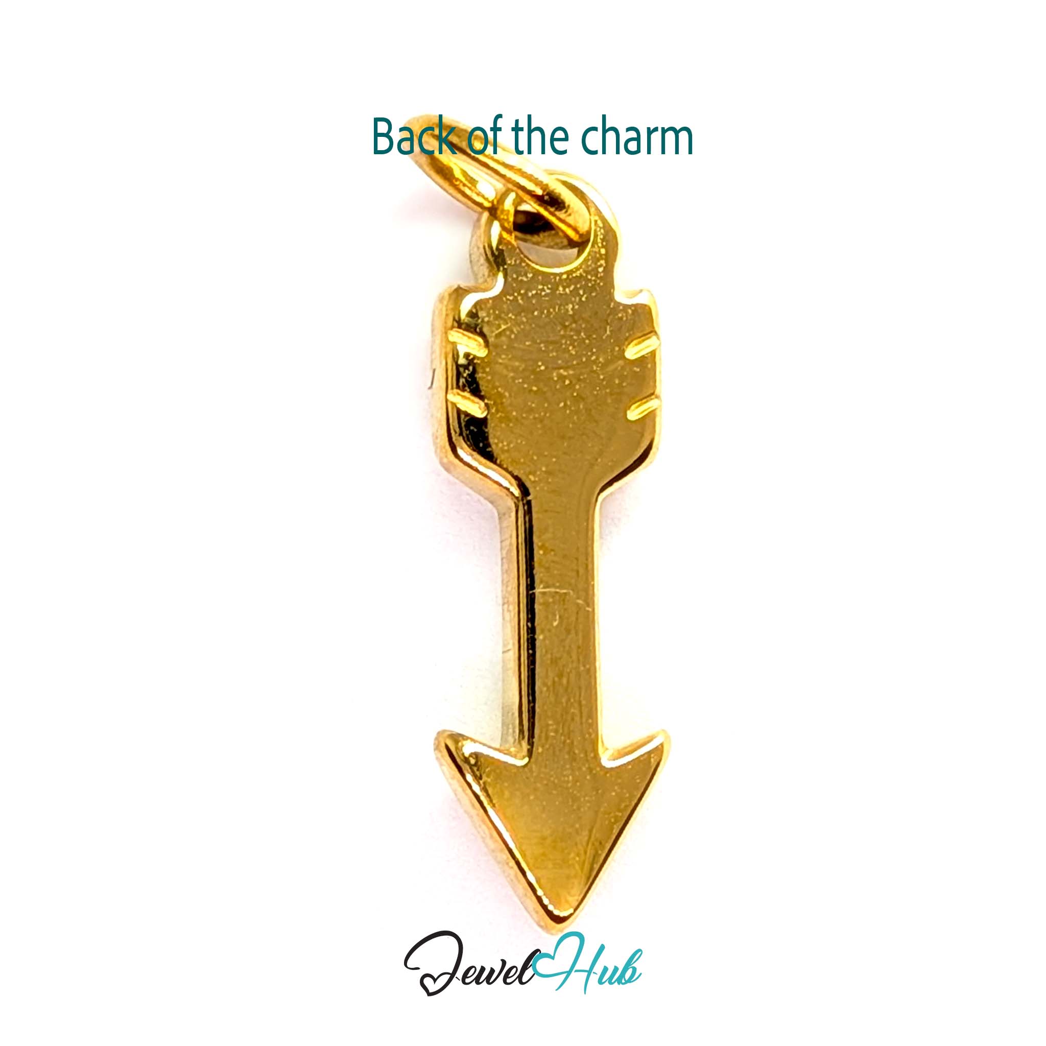 Arrow charm in gold stainless steel with clear crystals - reverse - JewelHub