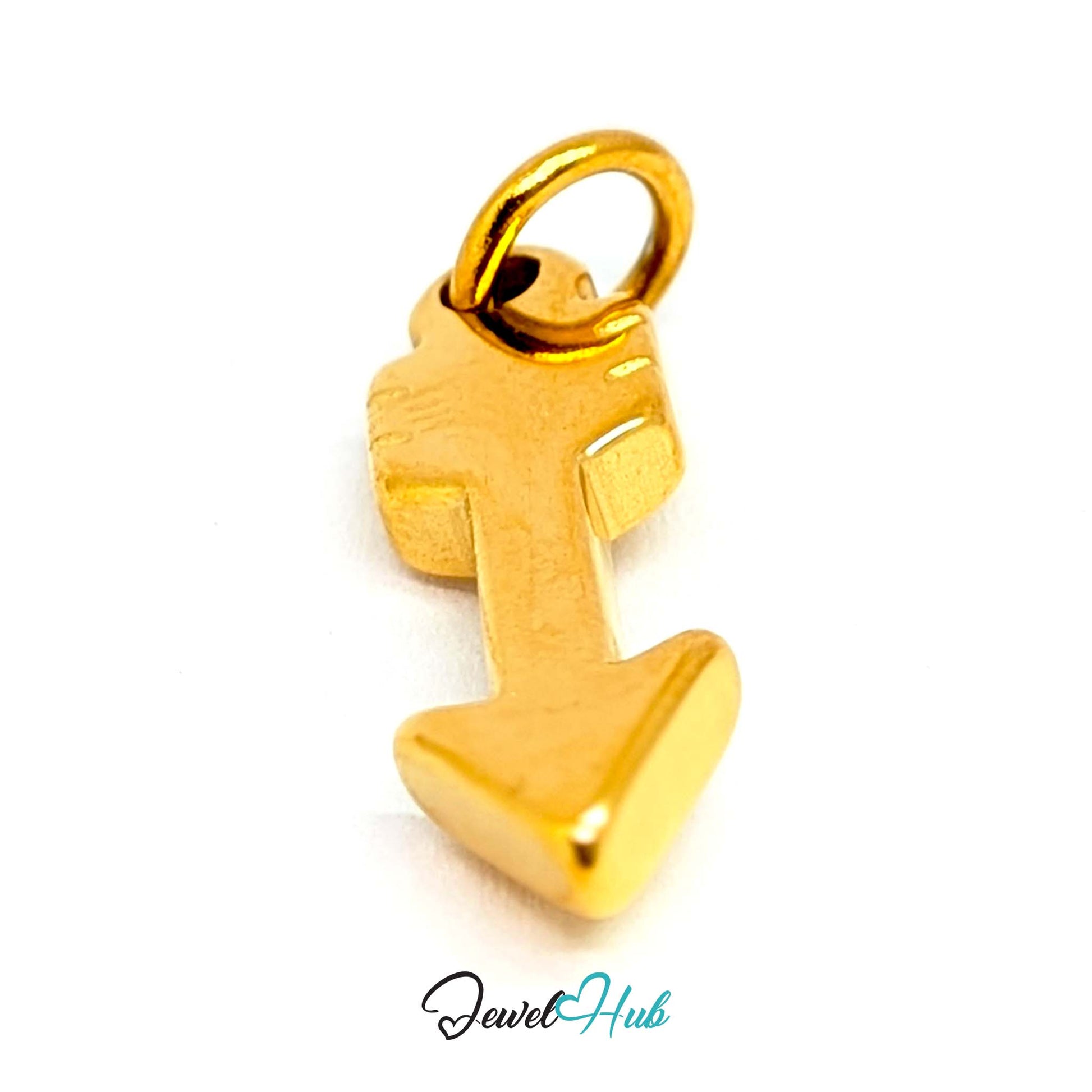 Arrow charm in gold stainless steel with clear crystals - turned to show depth - JewelHub