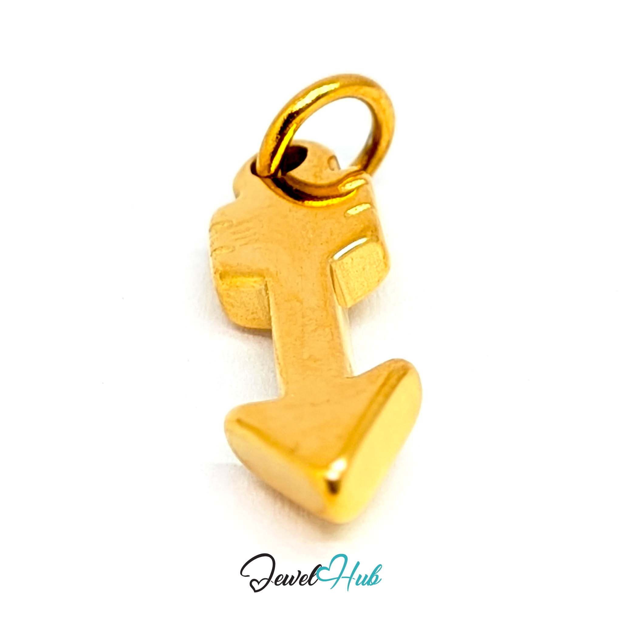 Arrow charm in gold stainless steel with clear crystals - turned to show depth - JewelHub