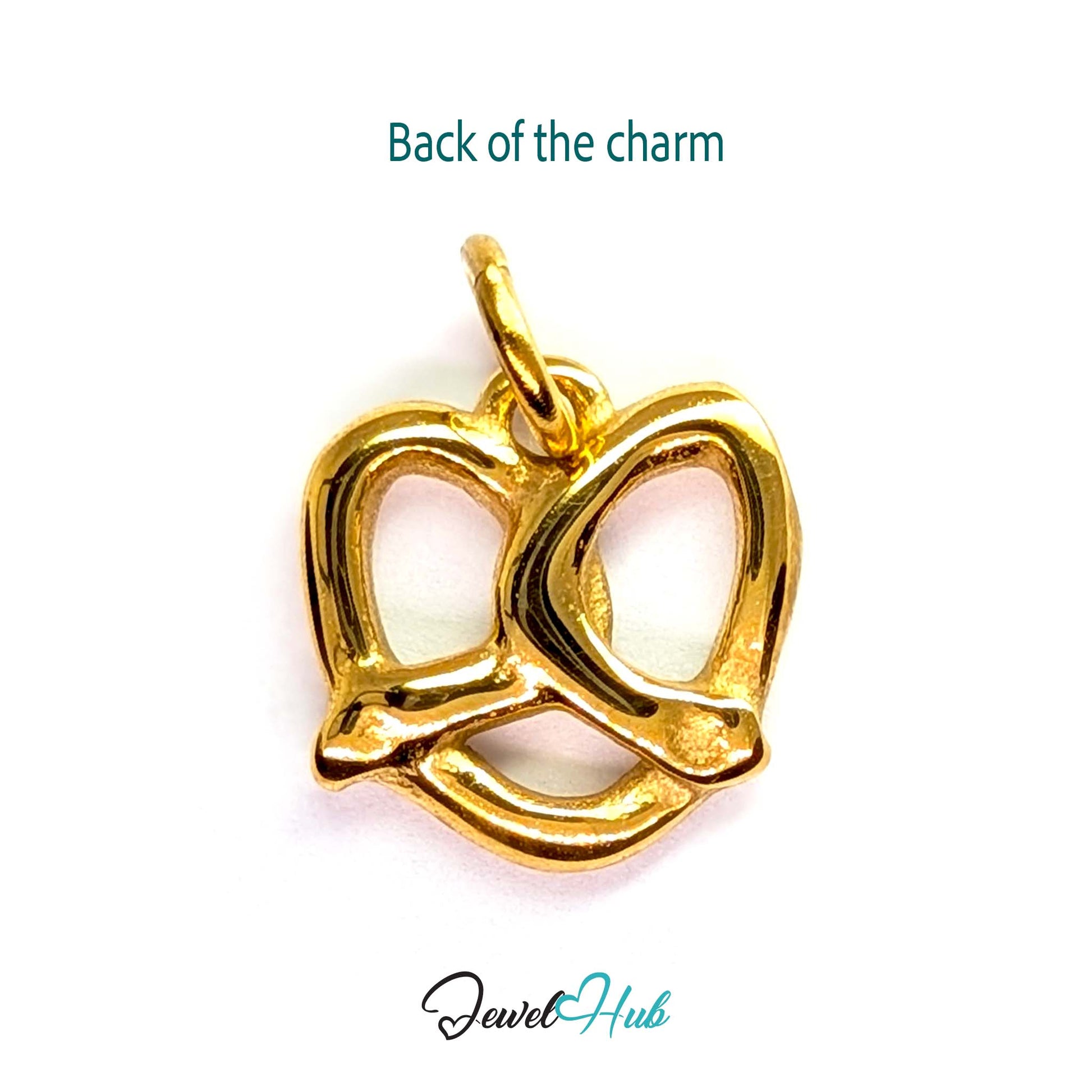 Openwork pretzel charm in gold stainless steel - reverse - JewelHub