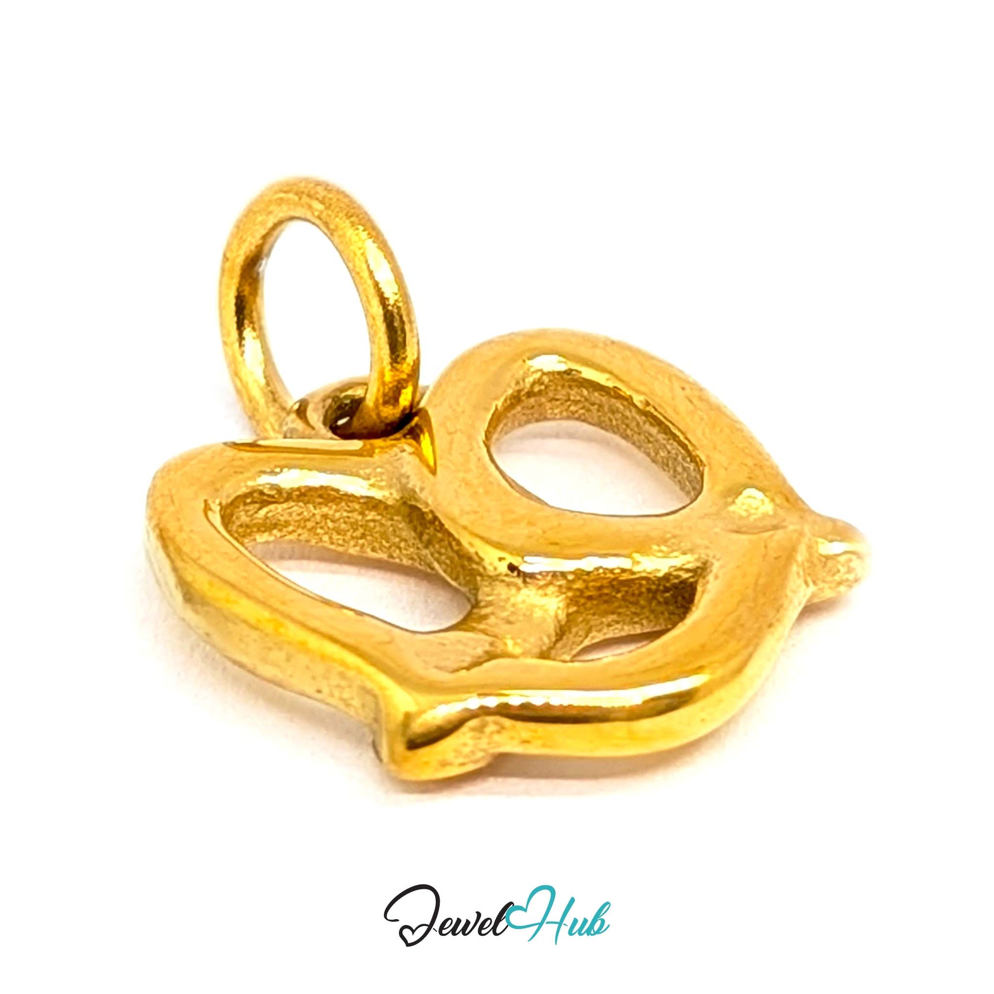 Openwork pretzel charm in gold stainless steel - three-quarter view - JewelHub