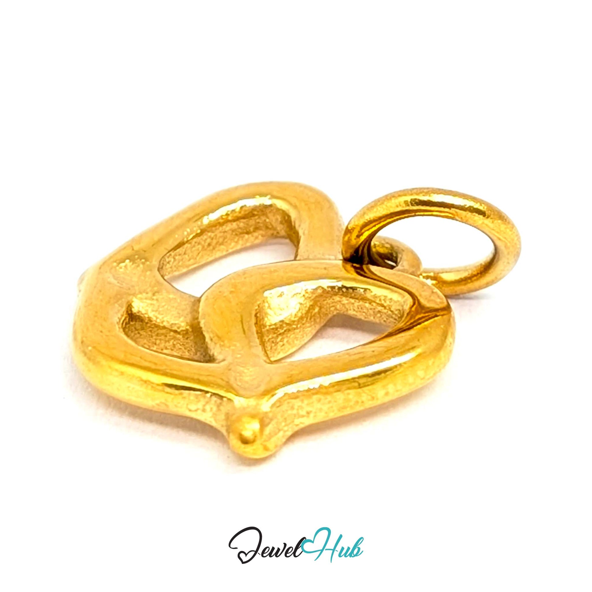 Openwork pretzel charm in gold stainless steel - angled view - JewelHub