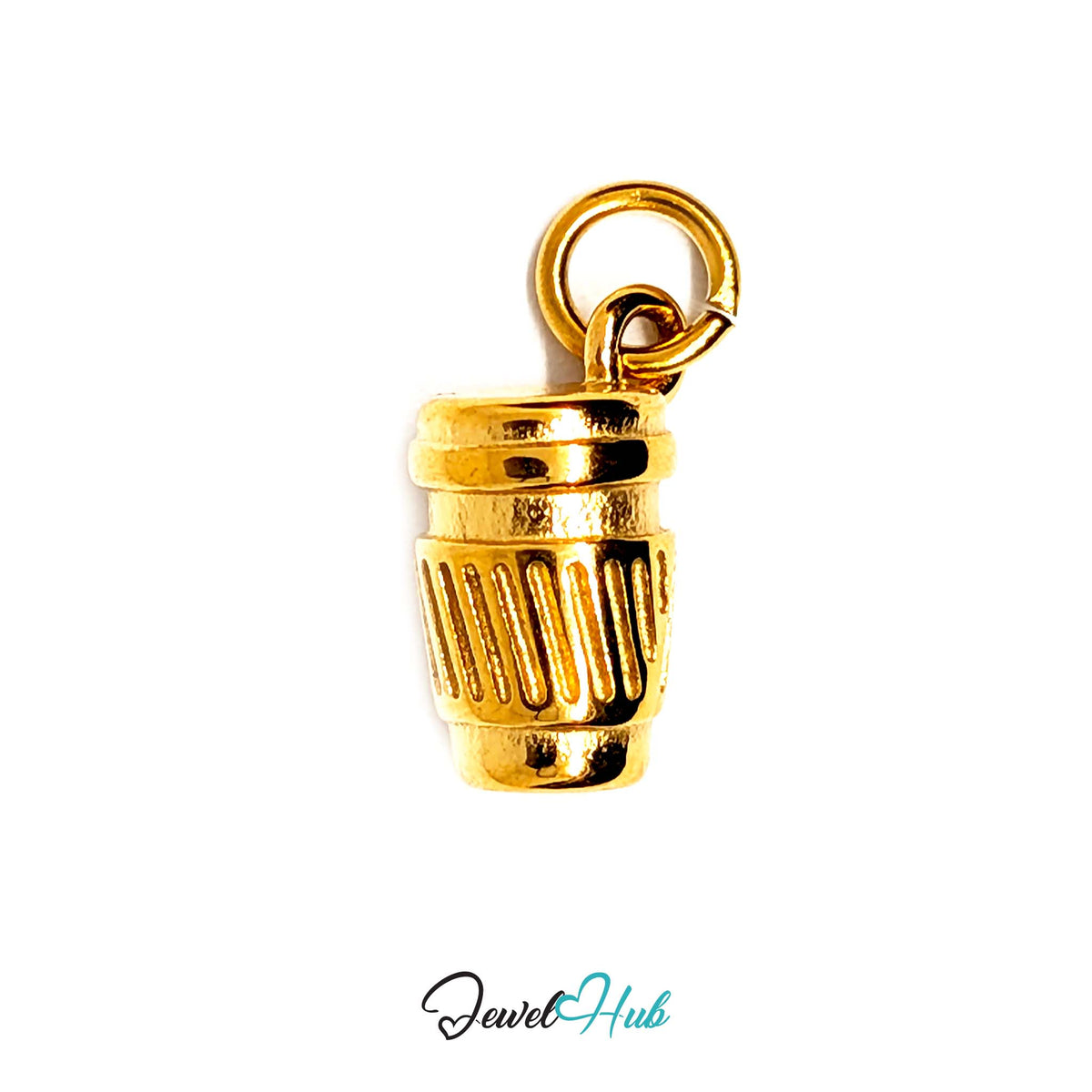 Takeaway coffee cup charm in gold-tone stainless steel - JewelHub