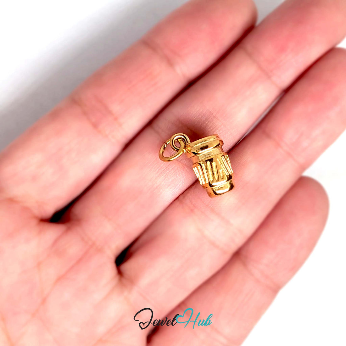 Takeaway coffee cup charm in gold-tone stainless steel - JewelHub
