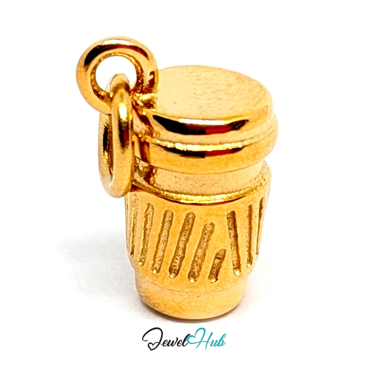 Side view of the gold-tone takeaway coffee cup charm - JewelHub
