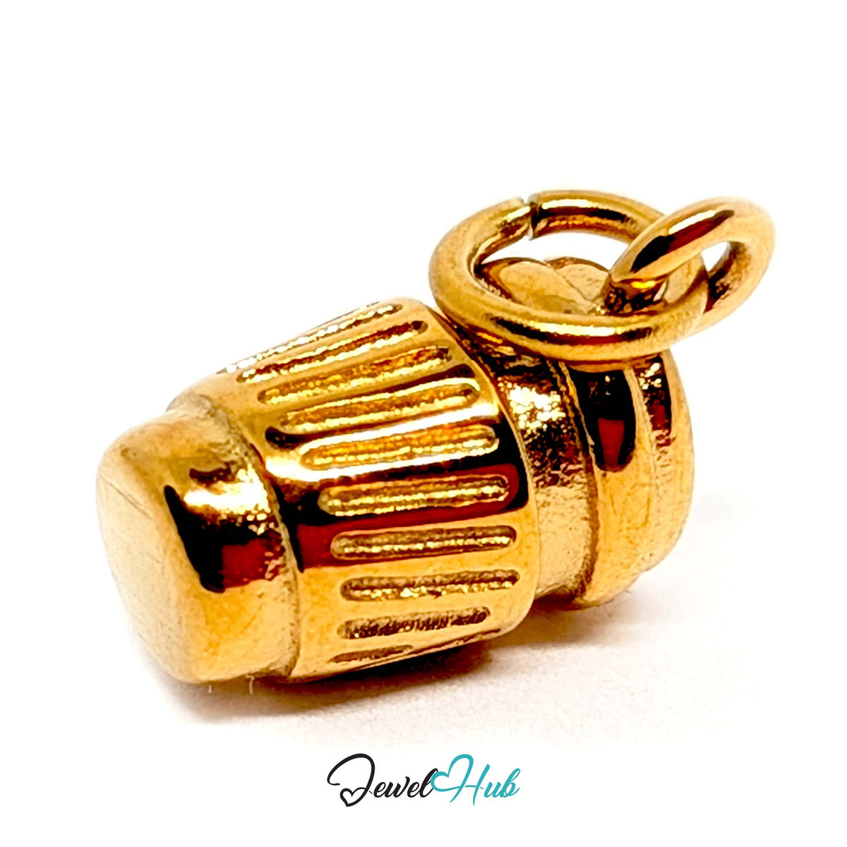 Close-up of the gold-tone takeaway coffee cup charm detail - JewelHub