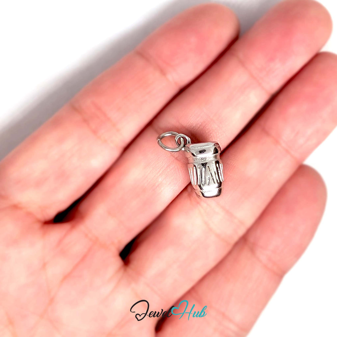 Takeaway coffee cup charm in silver-tone stainless steel - JewelHub
