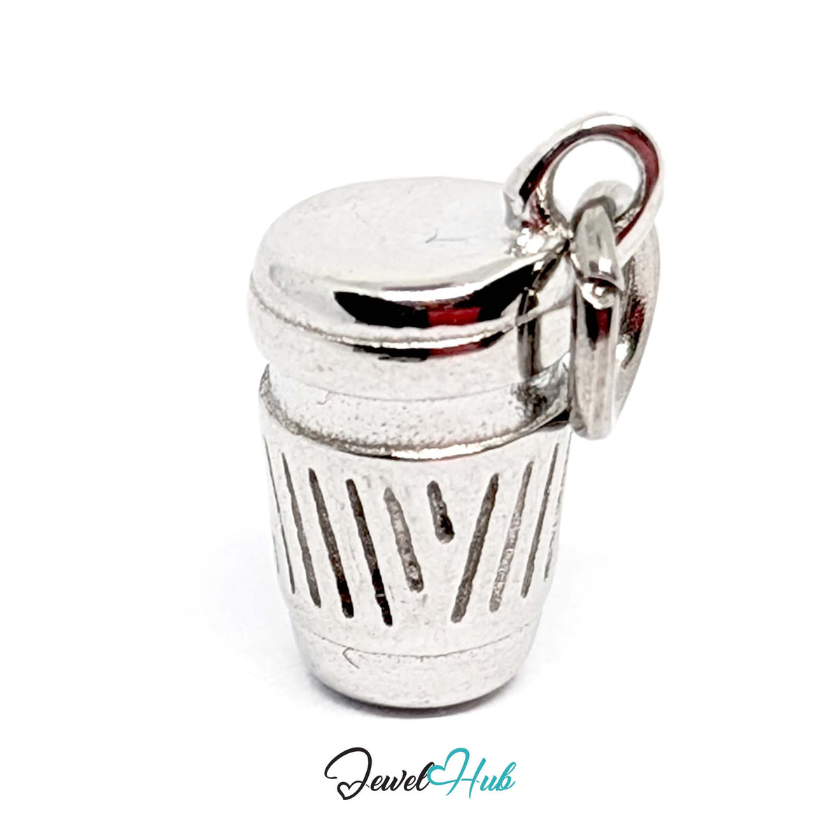 Side view of the silver-tone takeaway coffee cup charm - JewelHub
