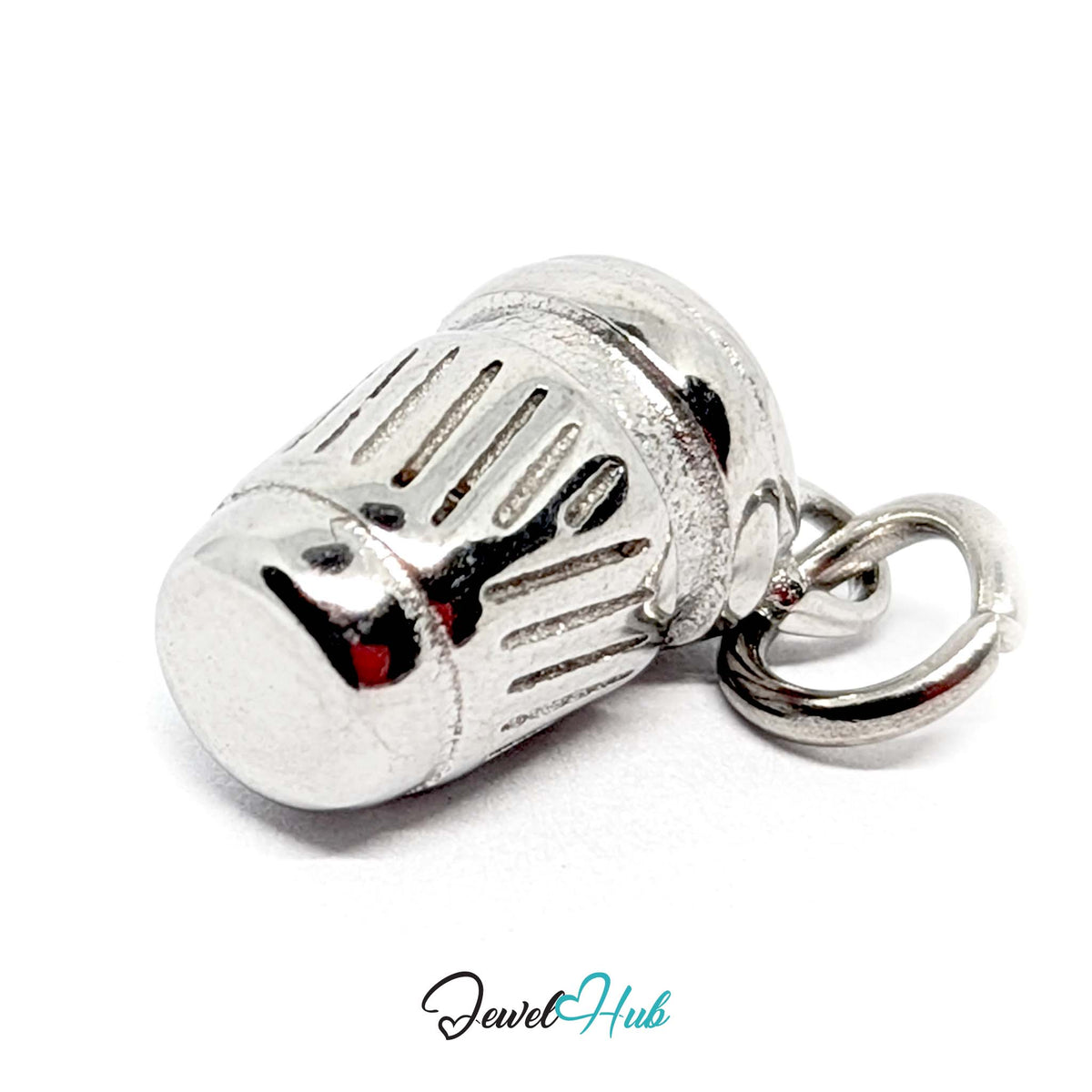 Close-up of the silver-tone takeaway coffee cup charm detail - JewelHub