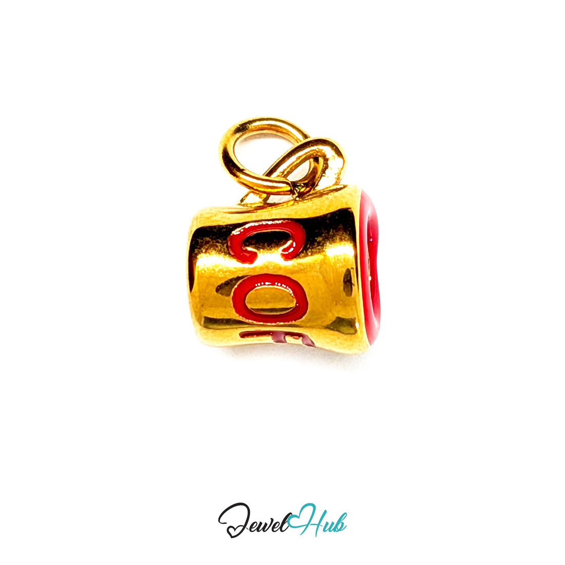 Red lettering coffee mug charm in gold-tone stainless steel - JewelHub