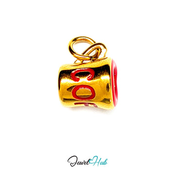 Red lettering coffee mug charm in gold-tone stainless steel - JewelHub
